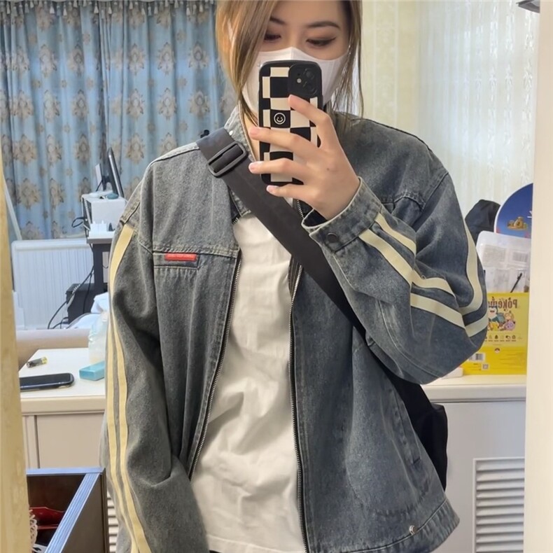 BLACKBB/美式复古水洗做旧条纹牛仔外套男女24s立领机车休闲夹克,男装工装外套,星座1210-1