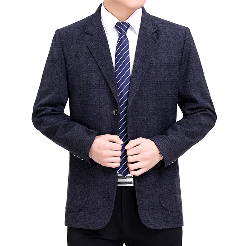 休闲西服中年男士条纹外套商务便服宽松免烫爸爸秋季小西装图片