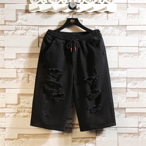 XZ103A-D036-P45-限价68砖墙破洞日系大码印花七分裤牛仔肥仔,男装牛仔裤,星座103A