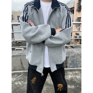 抖音得物高品质 美式高街重磅结构设计拼接织带立领卫衣外套 CM42图片