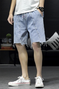 2021夏季新日系大码男沙发墙毛边拼接立体裁剪牛仔短裤ND8116-P45图片