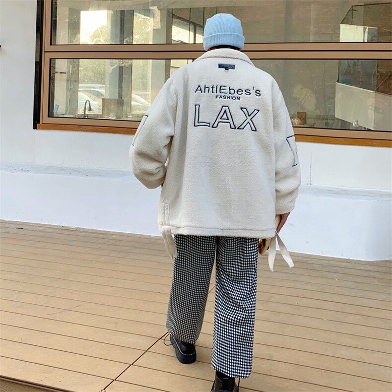 主推情侣冬季新款夹克潮牌羊羔绒宽松大码加绒加厚外套M03P85,男装夹克,星座1113