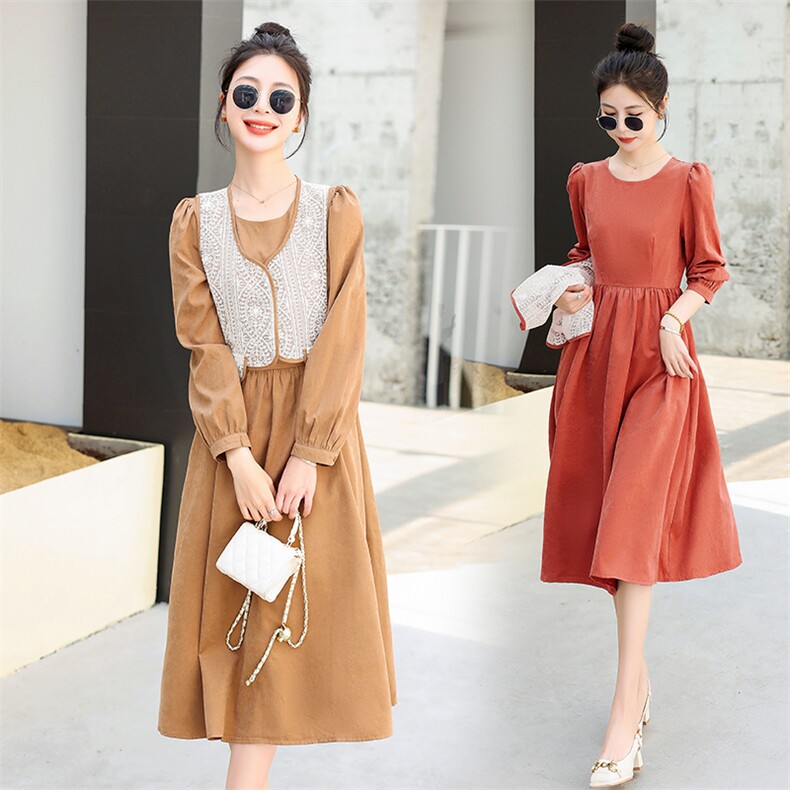 春季新款复古气质长袖连衣裙显瘦修身百搭时尚女装裙子，女装连衣裙，贵人树