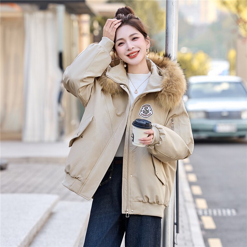 现货！2025年冬季红色羽绒服女大毛领设计感保暖休闲上衣,女装羽绒服,沐七七