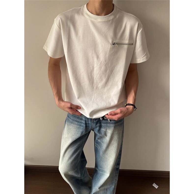 正肩短袖男款夏季设计感拉链重磅t恤潮牌小领口半袖TA08-P37,男装T恤,星座208-5
