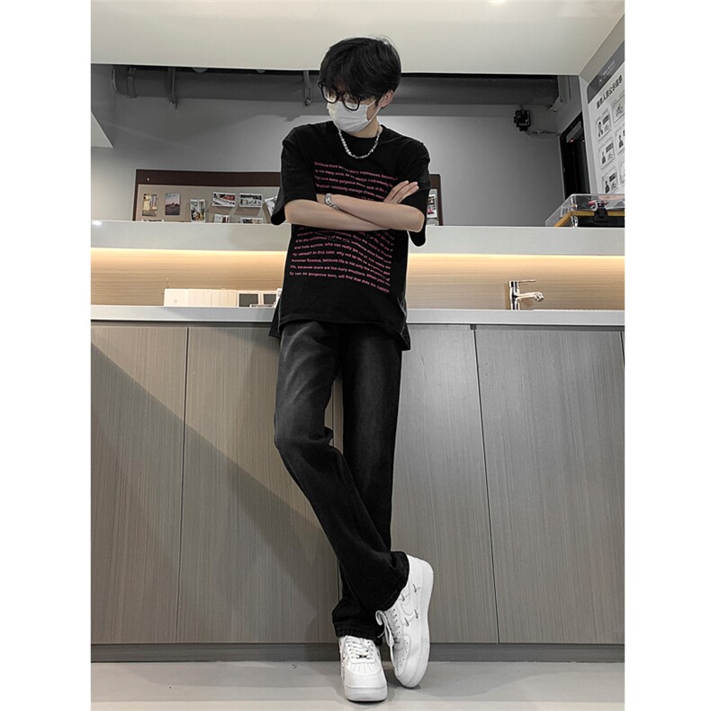 现货渐变拉链黑色牛仔裤男大码修身直筒裤K5804-K5805-P50,男装牛仔裤,星座205