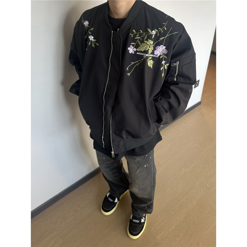 美式复古街头花卉印花夹克男女设计感百搭宽松外套潮JKA85-P67图片
