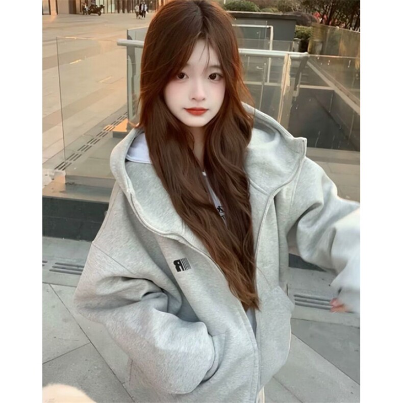 小众拼接设计高领宽松拉链外套春秋情侣连帽衫卫衣WY71,女装短外套,星座1116A（原606A-3）