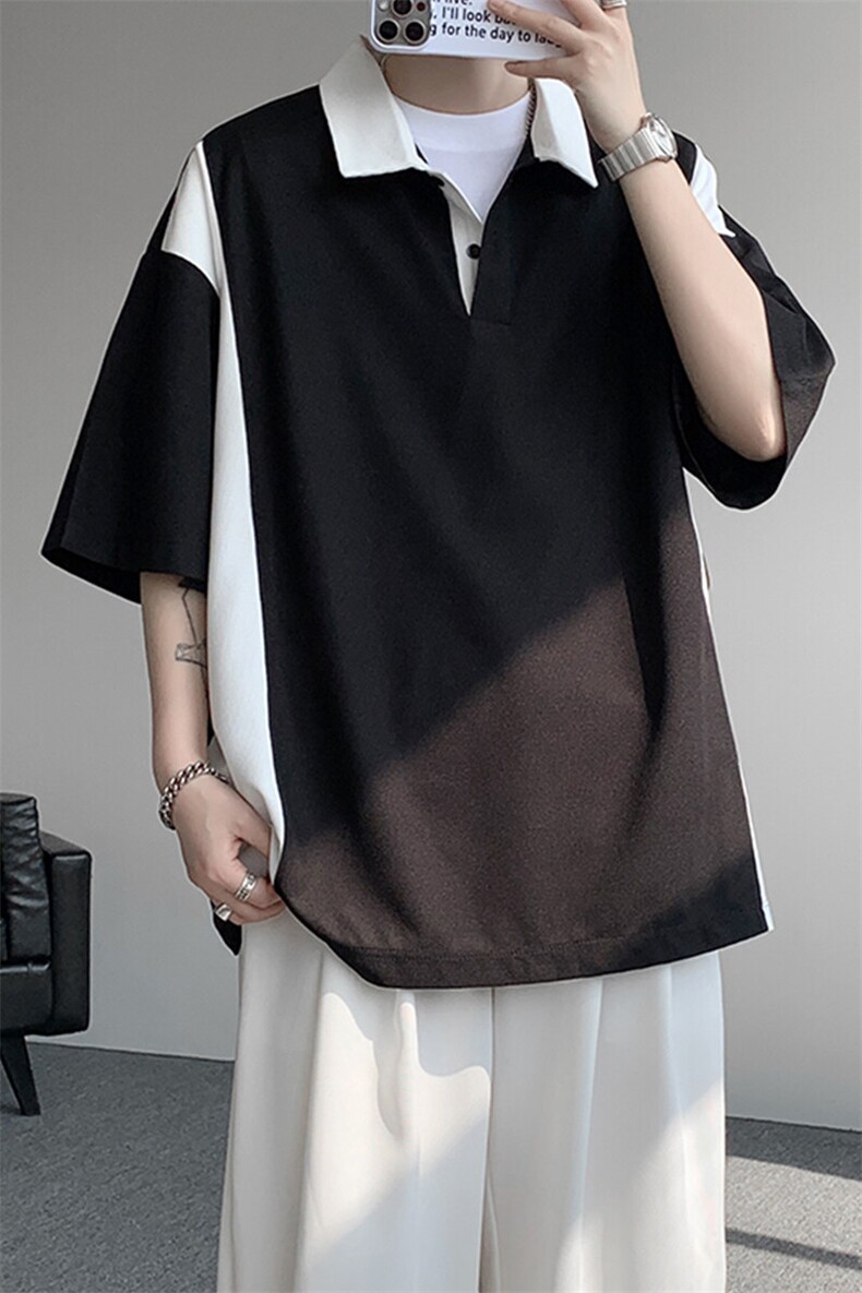 8XL-M拼接撞色短袖t恤男款夏季新款半袖POLO衫加肥加大码DT004P38,男装T恤,电商B312