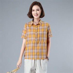 纯棉格子衬衫女2021夏装新款韩版通勤拼接全棉衬衣休闲小衫图片