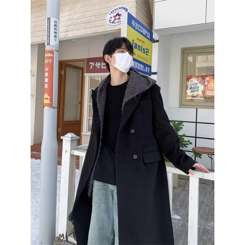 网络图现货  韩版简约高级感垫肩毛呢夹棉内里长款风衣J1187-P128图片