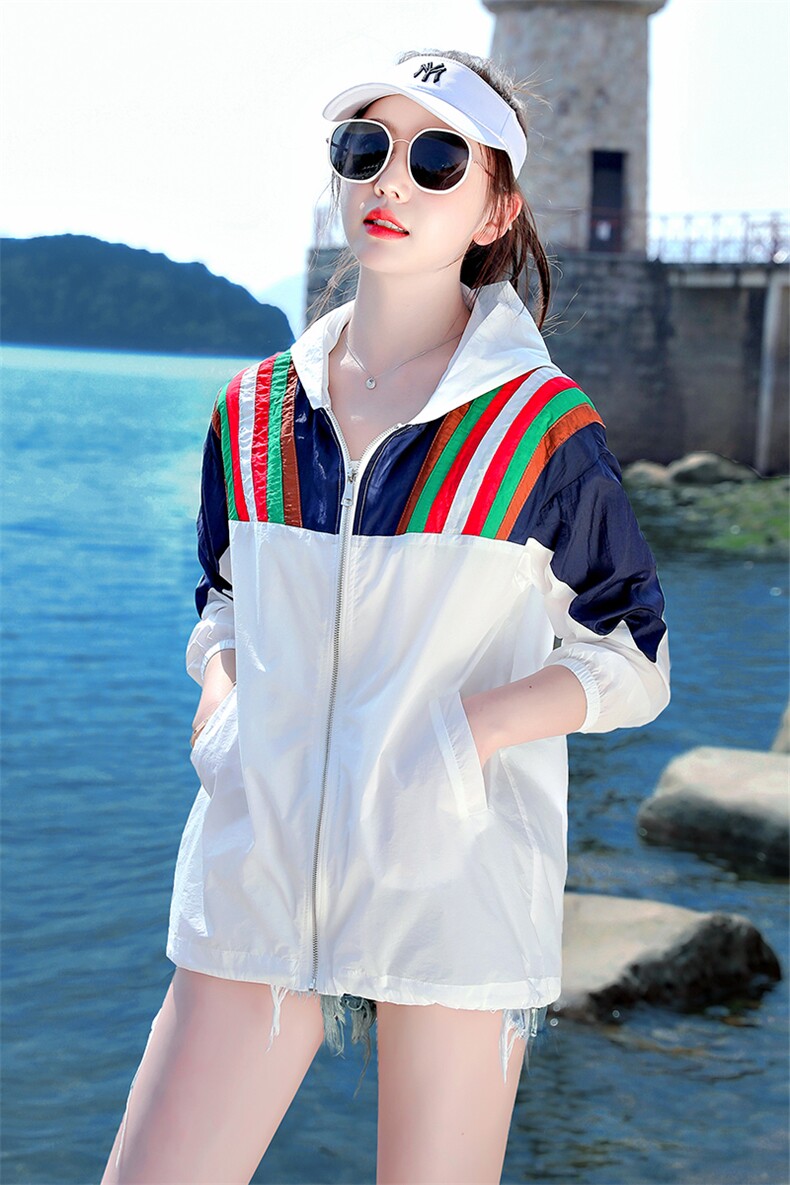 拼接防晒服女款2022年新款夏季薄款宽松外套防晒服女夏防紫外线衫,女装防晒衣,浙宝281
