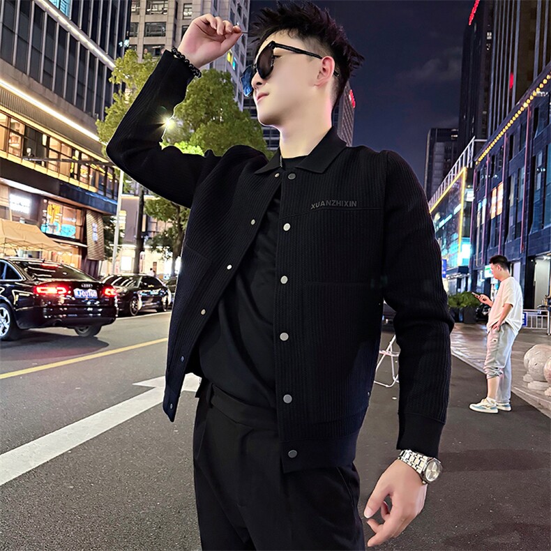 AF208/P108控148秋季社会小伙翻领字母工装百搭外套开衫男黑首,男装工装外套,星座305B-1