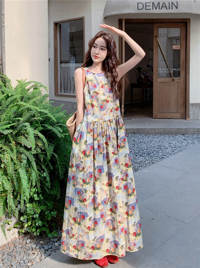 碎花夏季印花南法花朵显瘦连衣裙气质裙子甜美宽松碎花显瘦气质,女装连衣裙,卡莱