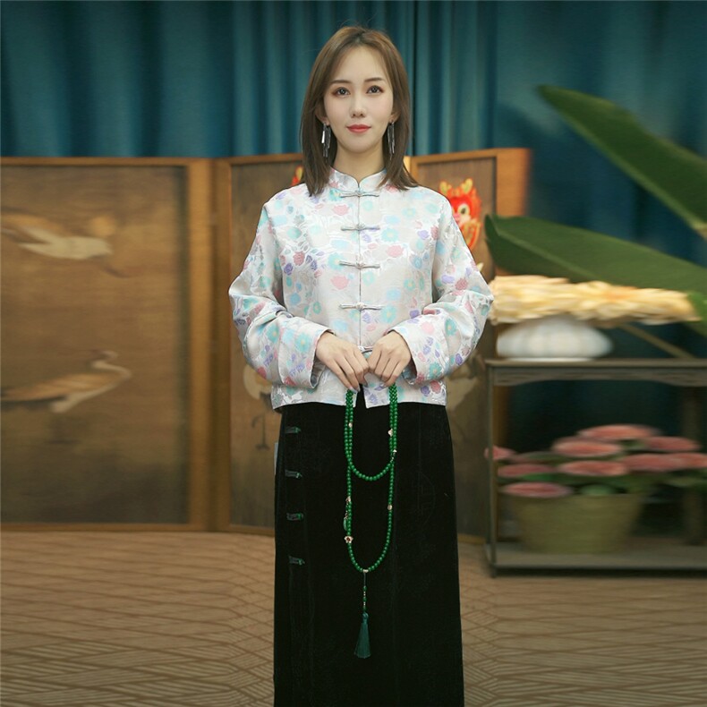 现货2024春季新款简约刺绣盘扣衬衫新中式穿搭上衣B022,女装衬衫,非你不可新中式