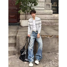 秋冬松弛氛围感麻花纹菱格针织衫男女美式复古宽松休闲毛衣MY9824，男装针织衫/毛衣，星座208-5
