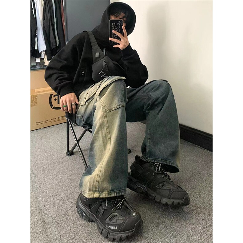 B221 美式ins高街重工艺宽松做旧工装牛仔裤子 LK23143-P80 控108图片