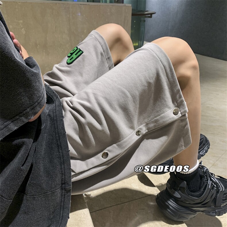 夏季新款排扣短裤潮牌宽松休闲裤运动裤313A-1-KK285-P45控价58,男装休闲裤,星座808A-1