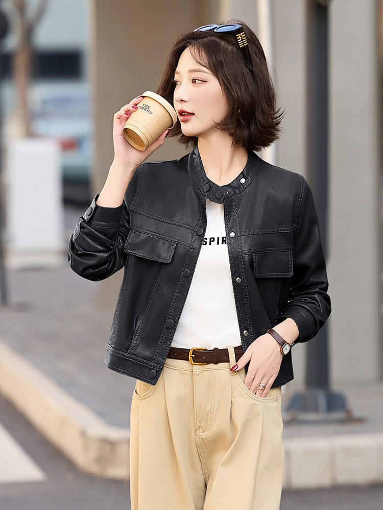 多色百搭短款皮衣外套女2025春季新款设计感显瘦皮夹克机车服上衣,女装皮衣,臻衣坊