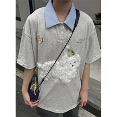 复古刺绣狗狗polo领短袖t恤男女宽松夏季学院风纯棉上衣TB261，男装T恤，星座1116A（原606A-3）