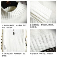 M18045-P45加绒款-P65半高领毛衣男士大码针织衫男毛线衣男网格，男装针织衫/毛衣，电商A040A