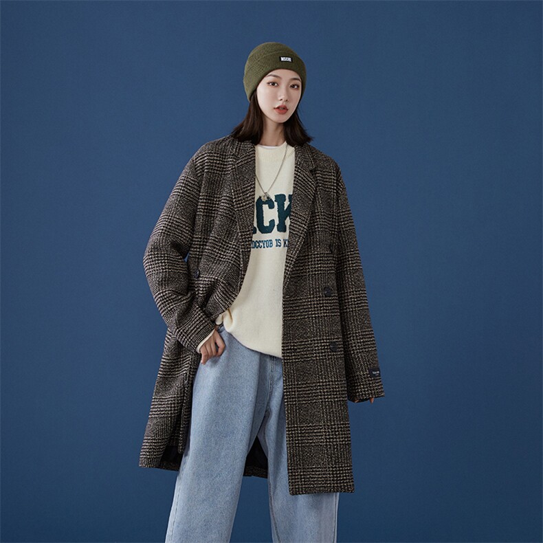N17006TP90高端毛呢外套秋冬高级感加棉上衣美式复古格子翻领大衣，女装短外套，电商A170