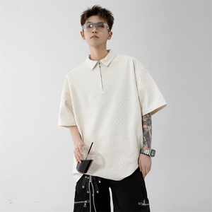 ！2026夏季新款男士潮牌翻领短袖高级感纹理半袖T2512特P35图片