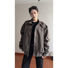 抖音得物美式潮休闲夹克春季立领纯色复古工装加厚棉服外套AMY01，男装夹克，电商A443
