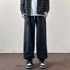 高街牛仔裤男女韩版潮流夏季阔腿百搭2024新款ins长裤RK1719-P39，男装牛仔裤，星座412-3