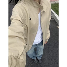 复古立领棒球服外套女款春秋新款宽松休闲卡其色夹克HH717P54，男装夹克，星座1013-5