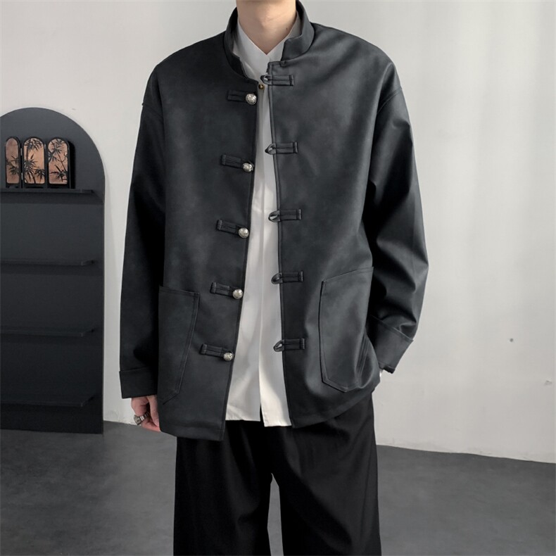 2026春装新款风皮衣夹克外套新中式大码唐装复古2515-P128，男装夹克，电商A057
