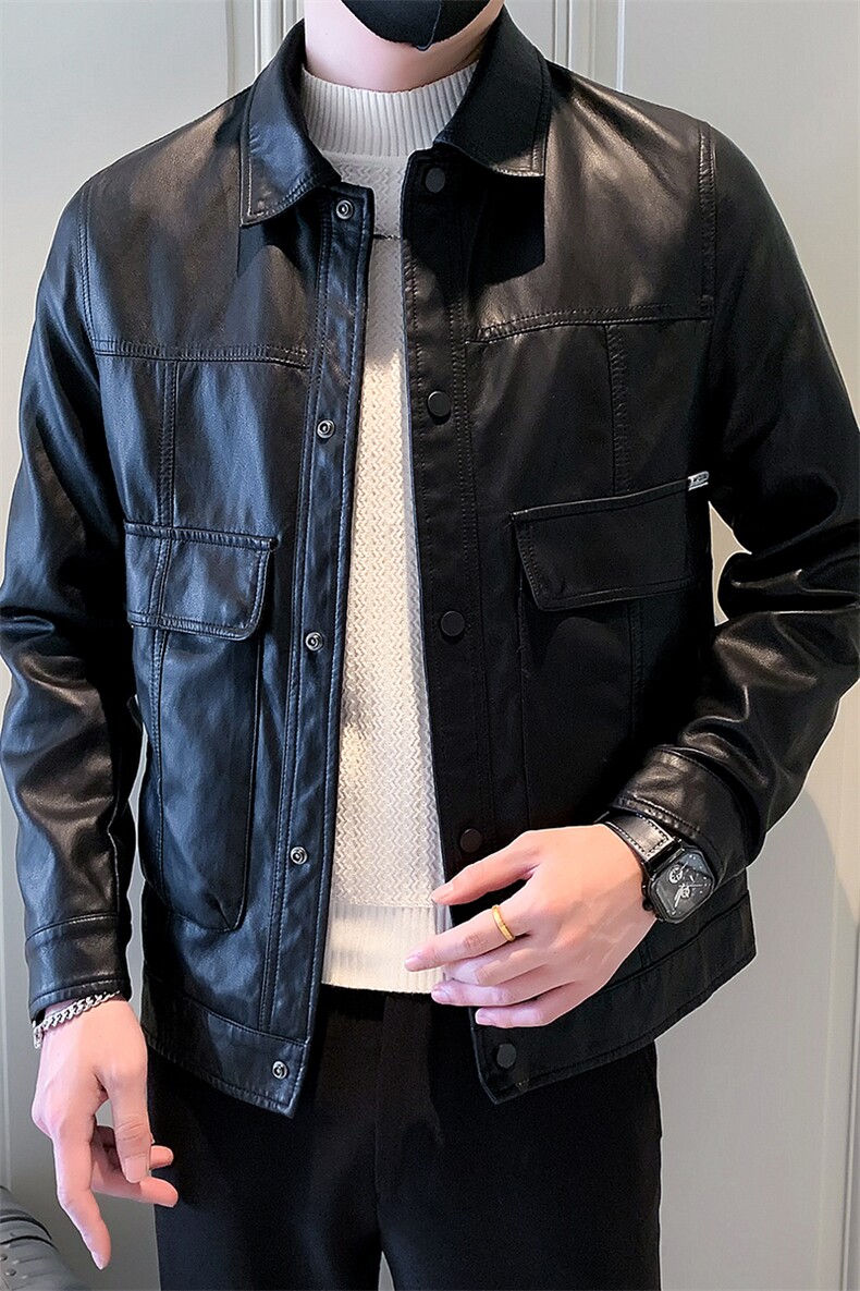 2025新款春季男士皮衣外套潮牌机车PU皮夹克A313-1-68281-P135,男装夹克,电商A313-1