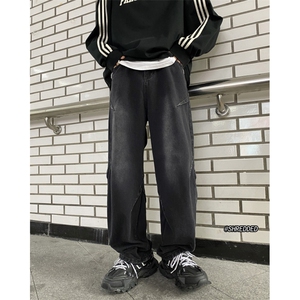 2024秋冬新款美式高街水洗复古褶皱牛仔裤B315-K23525-P65控78图片