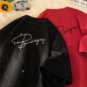 2025夏季新款 高品质满天星亮片短袖手写英文印花MT9158-P30控48图片