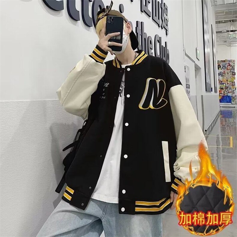 棒球服外套春秋冬季毛呢拼皮棉衣潮牌高街痞帅男款夹克CC009-P75,男装夹克,星座911-3