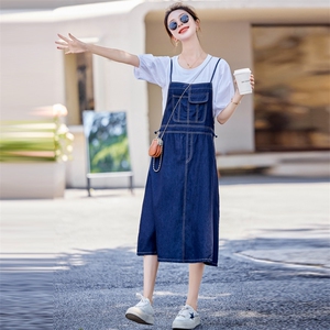 欧货休闲高级牛仔裙背带裤潮2024夏新款女减龄宽松显瘦吊带裙套装图片