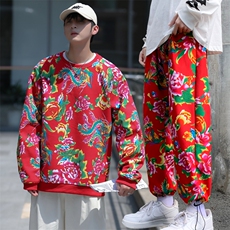 B204套装秋冬男女加绒保暖防寒东北大花卫衣卫裤套装团队服风，男装休闲套装，星座115A(原星座507）