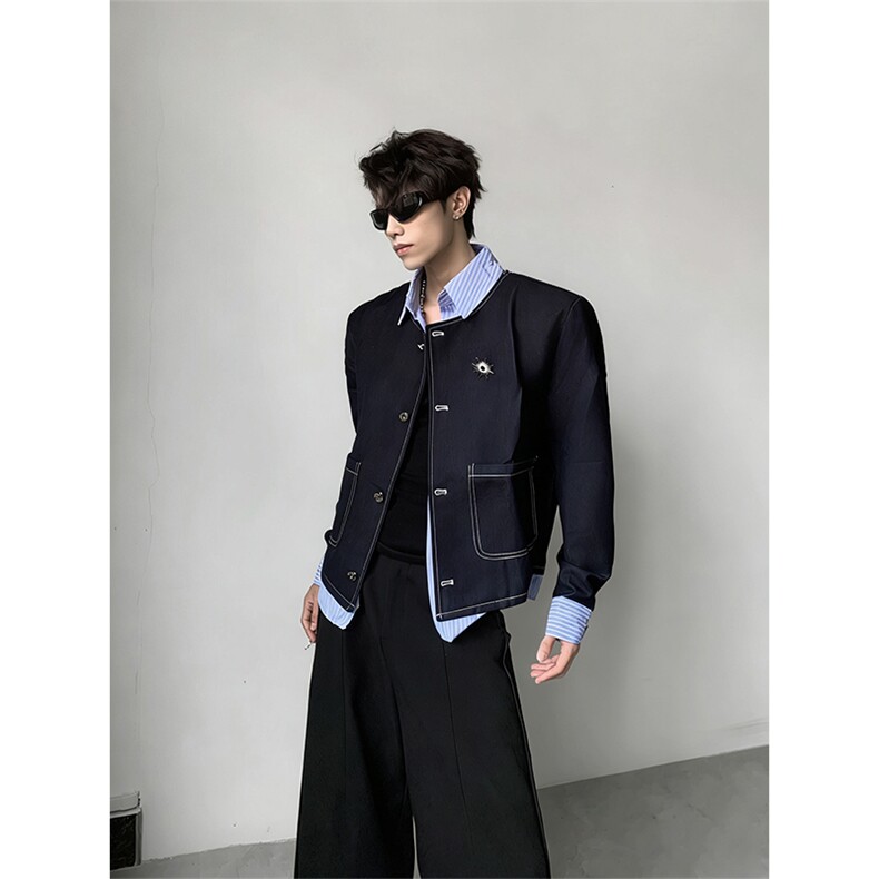 网图慎用假两件设计衬衫领高智感垫肩外套男夹克春季JK016P138，男装夹克，星座512-1（原513-3）