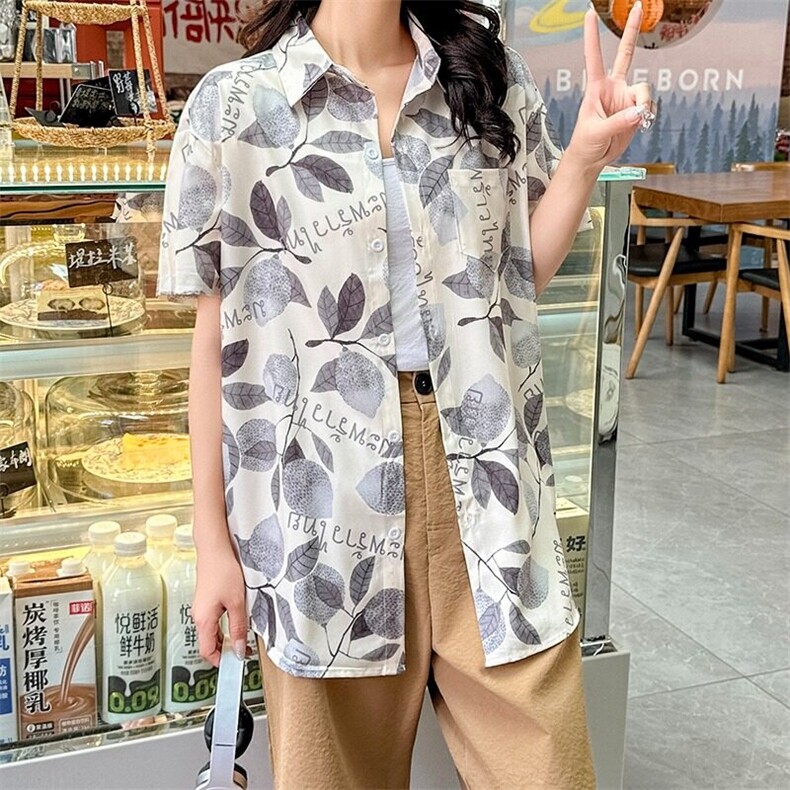 海边度假风短袖花衬衫女夏威夷ins超仙沙滩衬衣复古港风CS130/P30,女装衬衫,星座506