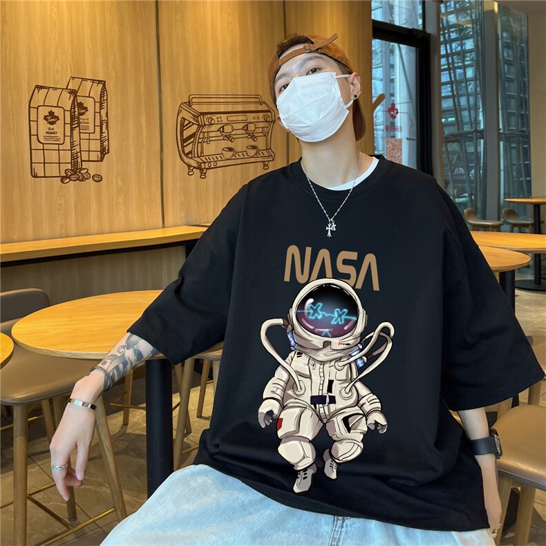 太空宇航员短袖T恤男夏季潮牌ins大码上衣服2025新款宽松半袖体恤,男装T恤,星座508（原C305）