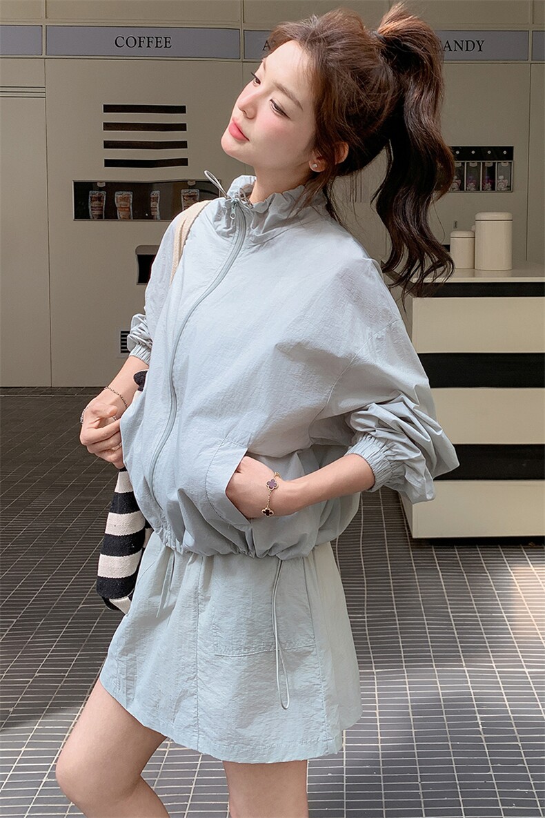 休闲防晒套装2025夏新款防晒衣短裙两件套,女装套装/套裙,纯色衣恋