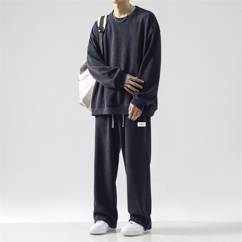 wassuphappy日系圆领卫衣男款春秋季休闲运动套装潮牌宽松一整套,男装休闲套装,星座718