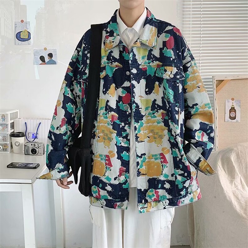 涂鸦迷彩牛仔秋季潮牌宽松工装夹克港风ins百搭衣服潮W1477-P61,男装夹克,星座512-2