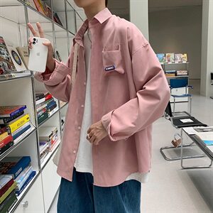 男新款港风v休闲纯色青少年新款衬衫上衣CS01图片