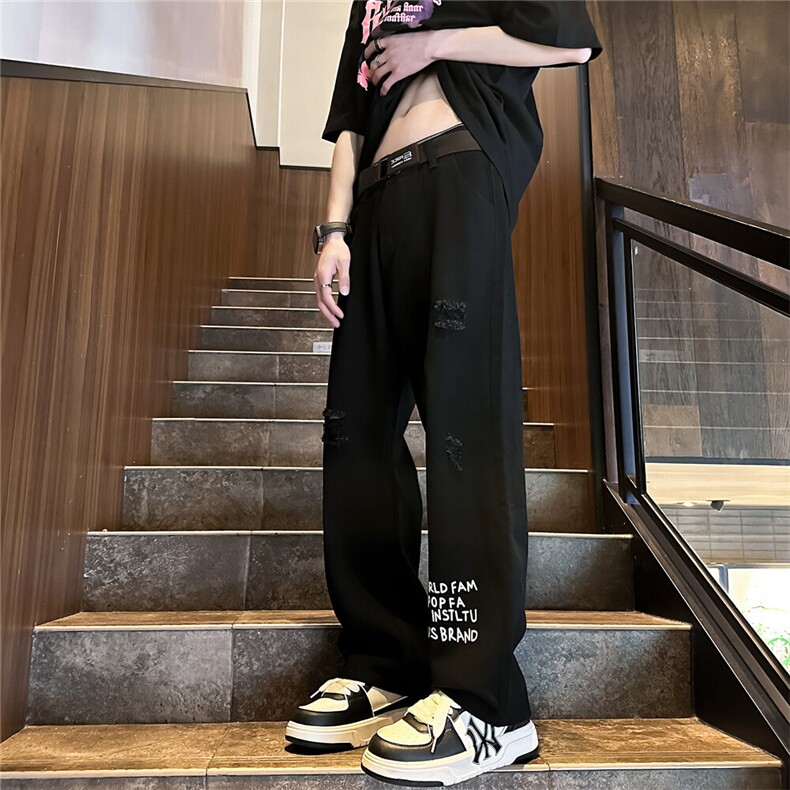 k705-p48-控68 M-5XL 现货oversize cleanfit风黄泥牛仔裤破洞图片