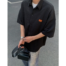 2026夏短袖格子衬衫大码男纹理提花衬衣薄外套CS580/特P35黑色3，男装衬衫，电商A094