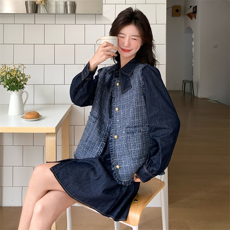 现货-2025年春季新款小香风马甲牛仔两件套203P175K248,女装套装/套裙,浪娴服饰