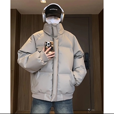 现货5W件冬季三防重磅硬挺boxy短款羽绒立领PU皮棉衣外套加厚棉服，男装棉衣，电商A486-1
