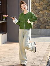 新中式国风提花外套女短款2025春秋新款轻奢高级感小香风减龄上衣，女装短外套，橙子家