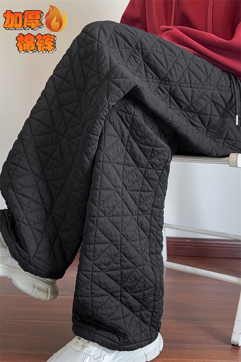特批P35无差价冬抖音宽松男女菱格保暖加棉阔腿裤K5614J加棉,男装休闲裤,电商A001-1